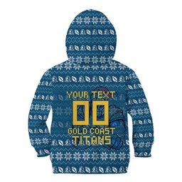 Personalized Gold Coast Titans Christmas Kid Hoodie Australian Rugby Fans - Pixelated Ugly Xmas Pattern Mascot Santa