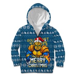 Personalized Gold Coast Titans Christmas Kid Hoodie Australian Rugby Fans - Pixelated Ugly Xmas Pattern Mascot Santa
