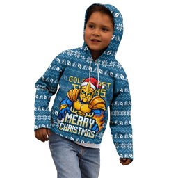 Personalized Gold Coast Titans Christmas Kid Hoodie Australian Rugby Fans - Pixelated Ugly Xmas Pattern Mascot Santa