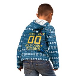Personalized Gold Coast Titans Christmas Kid Hoodie Australian Rugby Fans - Pixelated Ugly Xmas Pattern Mascot Santa
