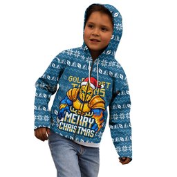 Personalized Gold Coast Titans Christmas Kid Hoodie Australian Rugby Fans - Pixelated Ugly Xmas Pattern Mascot Santa