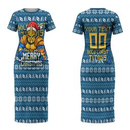 Personalized Gold Coast Titans Christmas Couples Matching Short Sleeve Bodycon Dress and Long Sleeve Button Shirt Australian Rugby Fans - Pixelated Ugly Xmas Pattern Mascot Santa
