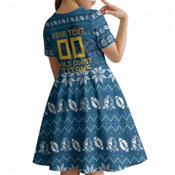 Personalized Gold Coast Titans Christmas Kid Short Sleeve Dress Australian Rugby Fans - Pixelated Ugly Xmas Pattern Mascot Santa