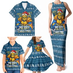 Personalized Gold Coast Titans Christmas Family Matching Tank Maxi Dress and Hawaiian Shirt Australian Rugby Fans - Pixelated Ugly Xmas Pattern Mascot Santa