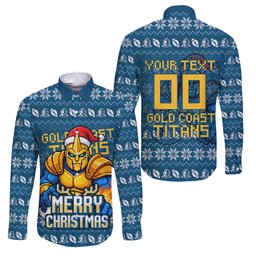 Personalized Gold Coast Titans Christmas Family Matching Tank Maxi Dress and Hawaiian Shirt Australian Rugby Fans - Pixelated Ugly Xmas Pattern Mascot Santa