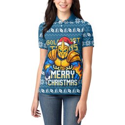 Personalized Gold Coast Titans Christmas Women Polo Shirt Australian Rugby Fans - Pixelated Ugly Xmas Pattern Mascot Santa