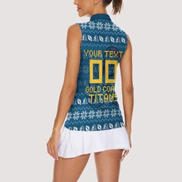 Personalized Gold Coast Titans Christmas Women Sleeveless Polo Shirt Australian Rugby Fans - Pixelated Ugly Xmas Pattern Mascot Santa