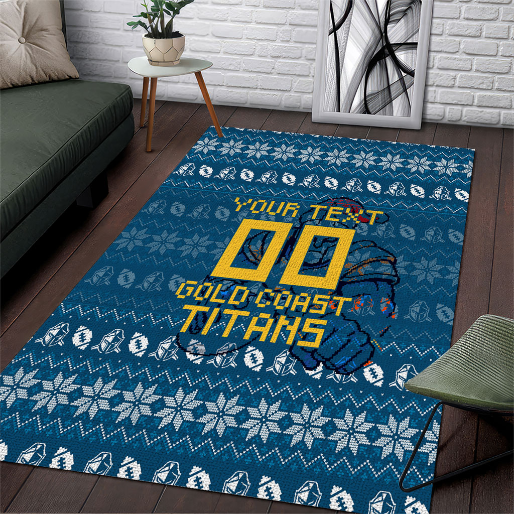 Personalized Gold Coast Titans Christmas Area Rug Australian Rugby Fans - Pixelated Ugly Xmas Pattern Mascot Santa