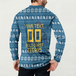 Personalized Gold Coast Titans Christmas Button Sweatshirt Australian Rugby Fans - Pixelated Ugly Xmas Pattern Mascot Santa