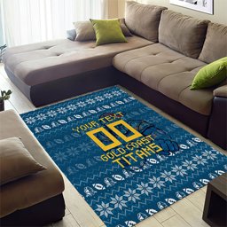 Personalized Gold Coast Titans Christmas Area Rug Australian Rugby Fans - Pixelated Ugly Xmas Pattern Mascot Santa