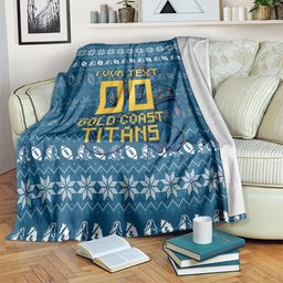 Personalized Gold Coast Titans Christmas Blanket Australian Rugby Fans - Pixelated Ugly Xmas Pattern Mascot Santa