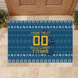 Personalized Gold Coast Titans Christmas Rubber Doormat Australian Rugby Fans - Pixelated Ugly Xmas Pattern Mascot Santa