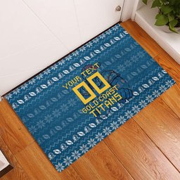 Personalized Gold Coast Titans Christmas Rubber Doormat Australian Rugby Fans - Pixelated Ugly Xmas Pattern Mascot Santa