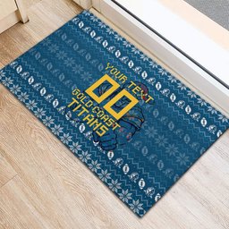Personalized Gold Coast Titans Christmas Rubber Doormat Australian Rugby Fans - Pixelated Ugly Xmas Pattern Mascot Santa