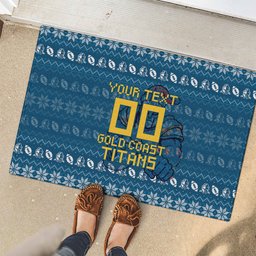 Personalized Gold Coast Titans Christmas Rubber Doormat Australian Rugby Fans - Pixelated Ugly Xmas Pattern Mascot Santa