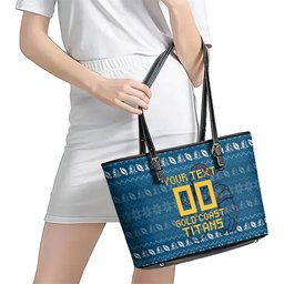 Personalized Gold Coast Titans Christmas Leather Tote Bag Australian Rugby Fans - Pixelated Ugly Xmas Pattern Mascot Santa