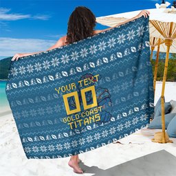 Personalized Gold Coast Titans Christmas Sarong Australian Rugby Fans - Pixelated Ugly Xmas Pattern Mascot Santa