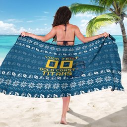 Personalized Gold Coast Titans Christmas Sarong Australian Rugby Fans - Pixelated Ugly Xmas Pattern Mascot Santa