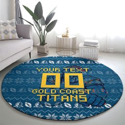 Personalized Gold Coast Titans Christmas Round Carpet Australian Rugby Fans - Pixelated Ugly Xmas Pattern Mascot Santa