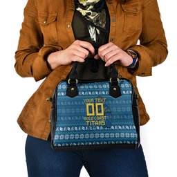 Personalized Gold Coast Titans Christmas Shoulder Handbag Australian Rugby Fans - Pixelated Ugly Xmas Pattern Mascot Santa