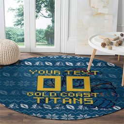 Personalized Gold Coast Titans Christmas Round Carpet Australian Rugby Fans - Pixelated Ugly Xmas Pattern Mascot Santa
