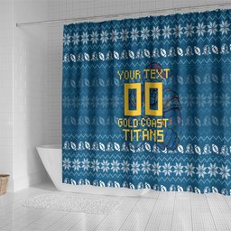 Personalized Gold Coast Titans Christmas Shower Curtain Australian Rugby Fans - Pixelated Ugly Xmas Pattern Mascot Santa