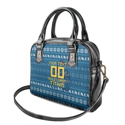 Personalized Gold Coast Titans Christmas Shoulder Handbag Australian Rugby Fans - Pixelated Ugly Xmas Pattern Mascot Santa