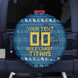 Personalized Gold Coast Titans Christmas Spare Tire Cover Australian Rugby Fans - Pixelated Ugly Xmas Pattern Mascot Santa