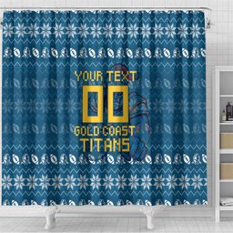 Personalized Gold Coast Titans Christmas Shower Curtain Australian Rugby Fans - Pixelated Ugly Xmas Pattern Mascot Santa