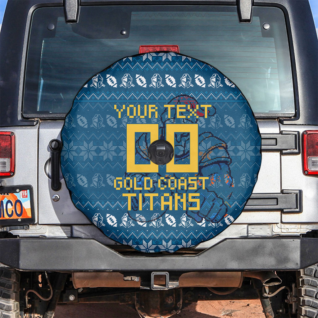 Personalized Gold Coast Titans Christmas Spare Tire Cover Australian Rugby Fans - Pixelated Ugly Xmas Pattern Mascot Santa