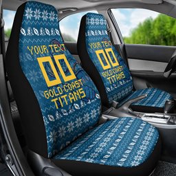 Personalized Gold Coast Titans Christmas Car Seat Cover Australian Rugby Fans - Pixelated Ugly Xmas Pattern Mascot Santa