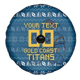 Personalized Gold Coast Titans Christmas Spare Tire Cover Australian Rugby Fans - Pixelated Ugly Xmas Pattern Mascot Santa