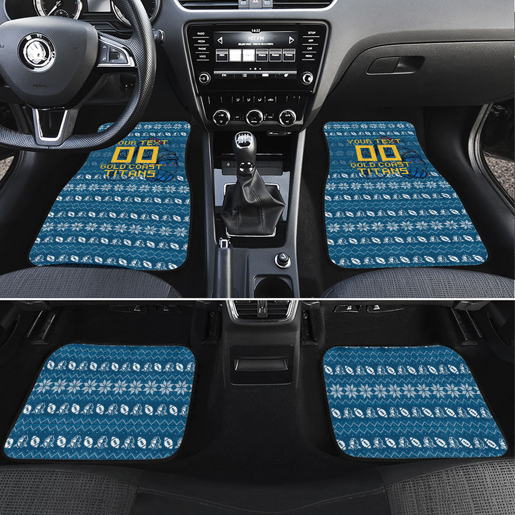 Personalized Gold Coast Titans Christmas Car Mats Australian Rugby Fans - Pixelated Ugly Xmas Pattern Mascot Santa