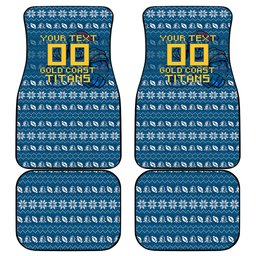 Personalized Gold Coast Titans Christmas Car Mats Australian Rugby Fans - Pixelated Ugly Xmas Pattern Mascot Santa