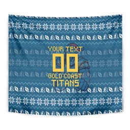 Personalized Gold Coast Titans Christmas Tapestry Australian Rugby Fans - Pixelated Ugly Xmas Pattern Mascot Santa