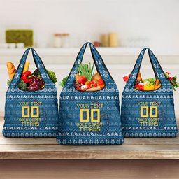 Personalized Gold Coast Titans Christmas Grocery Bag Australian Rugby Fans - Pixelated Ugly Xmas Pattern Mascot Santa