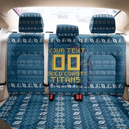 Personalized Gold Coast Titans Christmas Back Car Seat Cover Australian Rugby Fans - Pixelated Ugly Xmas Pattern Mascot Santa