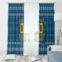 Personalized Gold Coast Titans Christmas Window Curtain Australian Rugby Fans - Pixelated Ugly Xmas Pattern Mascot Santa