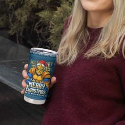 Personalized Gold Coast Titans Christmas Tumbler Cup Australian Rugby Fans - Pixelated Ugly Xmas Pattern Mascot Santa