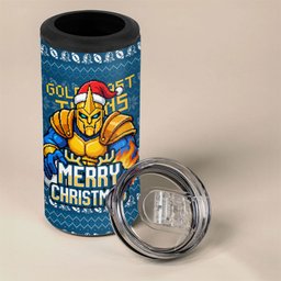 Personalized Gold Coast Titans Christmas 4 in 1 Can Cooler Tumbler Australian Rugby Fans - Pixelated Ugly Xmas Pattern Mascot Santa
