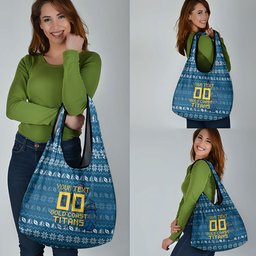 Personalized Gold Coast Titans Christmas Grocery Bag Australian Rugby Fans - Pixelated Ugly Xmas Pattern Mascot Santa