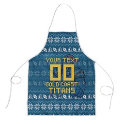 Personalized Gold Coast Titans Christmas Apron Australian Rugby Fans - Pixelated Ugly Xmas Pattern Mascot Santa