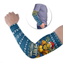 Personalized Gold Coast Titans Christmas Arm Sleeves Australian Rugby Fans - Pixelated Ugly Xmas Pattern Mascot Santa