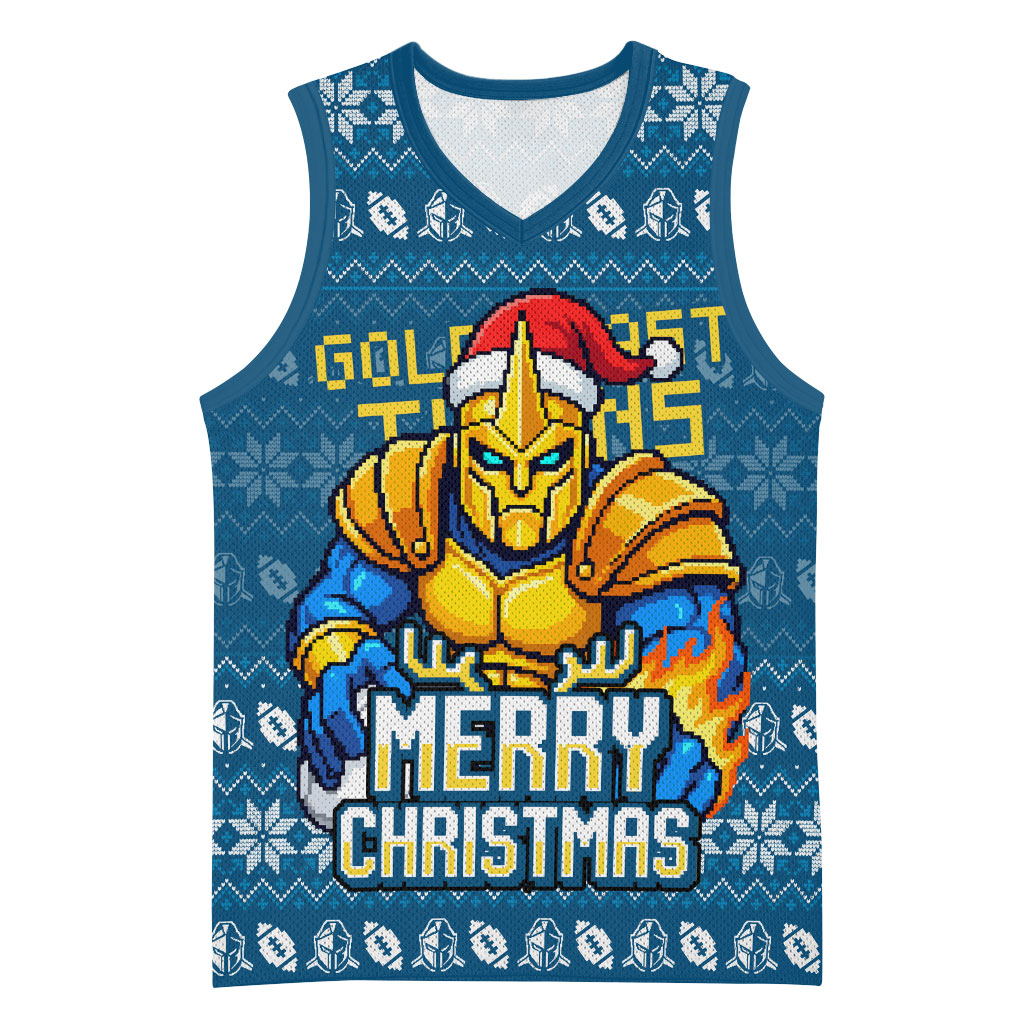 Personalized Gold Coast Titans Christmas Basketball Jersey Australian Rugby Fans - Pixelated Ugly Xmas Pattern Mascot Santa