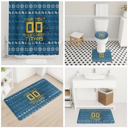 Personalized Gold Coast Titans Christmas Bathroom Set Australian Rugby Fans - Pixelated Ugly Xmas Pattern Mascot Santa