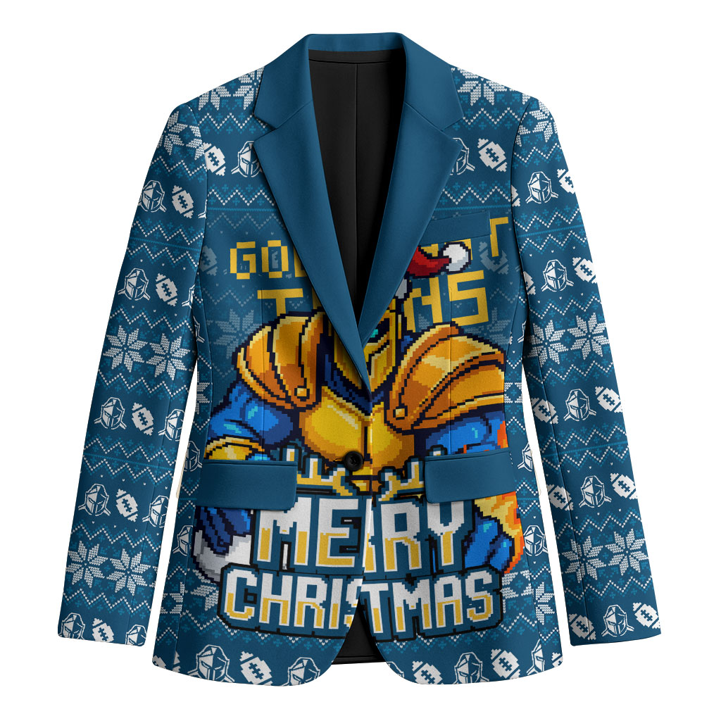 Personalized Gold Coast Titans Christmas Blazer Australian Rugby Fans - Pixelated Ugly Xmas Pattern Mascot Santa