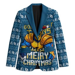 Personalized Gold Coast Titans Christmas Blazer Australian Rugby Fans - Pixelated Ugly Xmas Pattern Mascot Santa