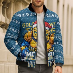 Personalized Gold Coast Titans Christmas Bomber Puffer Jacket Australian Rugby Fans - Pixelated Ugly Xmas Pattern Mascot Santa