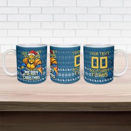 Personalized Gold Coast Titans Christmas Ceramic Mug Australian Rugby Fans - Pixelated Ugly Xmas Pattern Mascot Santa