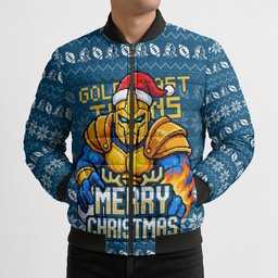 Personalized Gold Coast Titans Christmas Bomber Puffer Jacket Australian Rugby Fans - Pixelated Ugly Xmas Pattern Mascot Santa